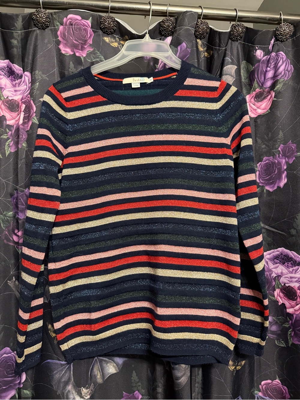 Boden Navy, Red, Blush & Cream Striped Crewneck Sweater